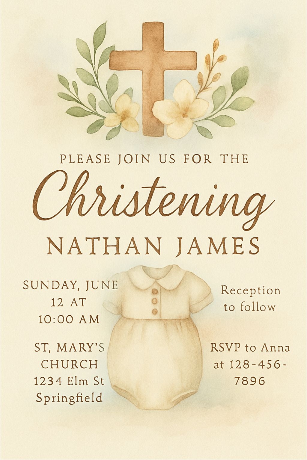 Elegant Watercolor Christening Invitation for Nathan James Card