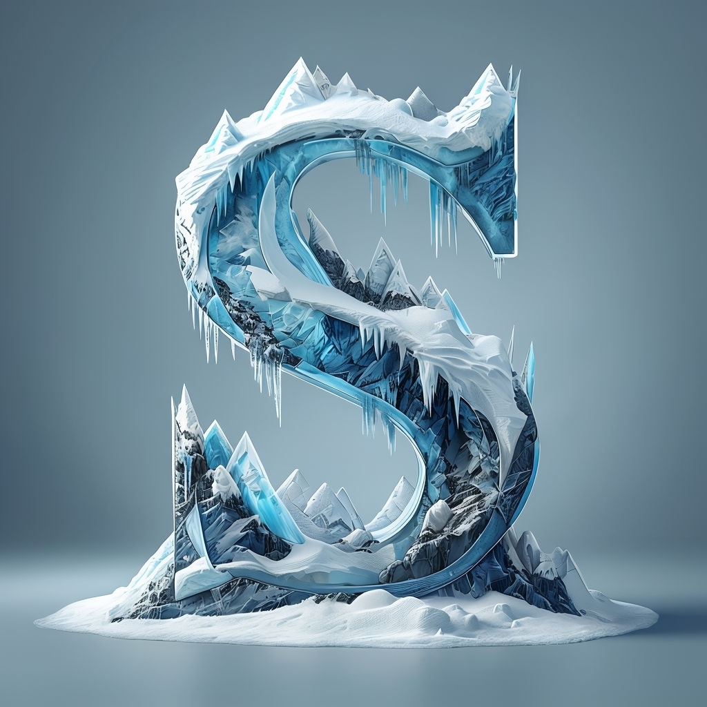 Stylized Icy Letter S Artwork with Snow-Covered Details Monogram