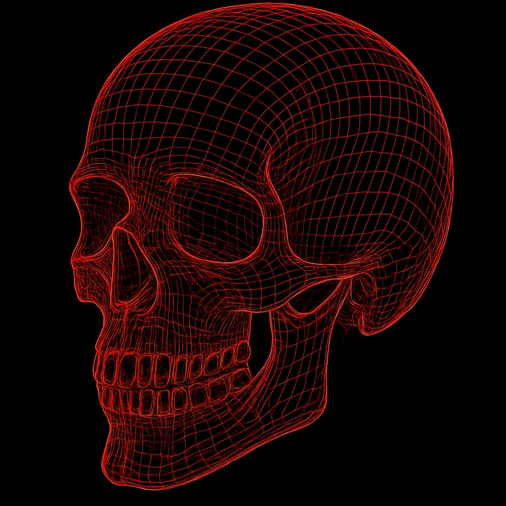 Neon Red Wireframe Human Skull Design T-Shirt