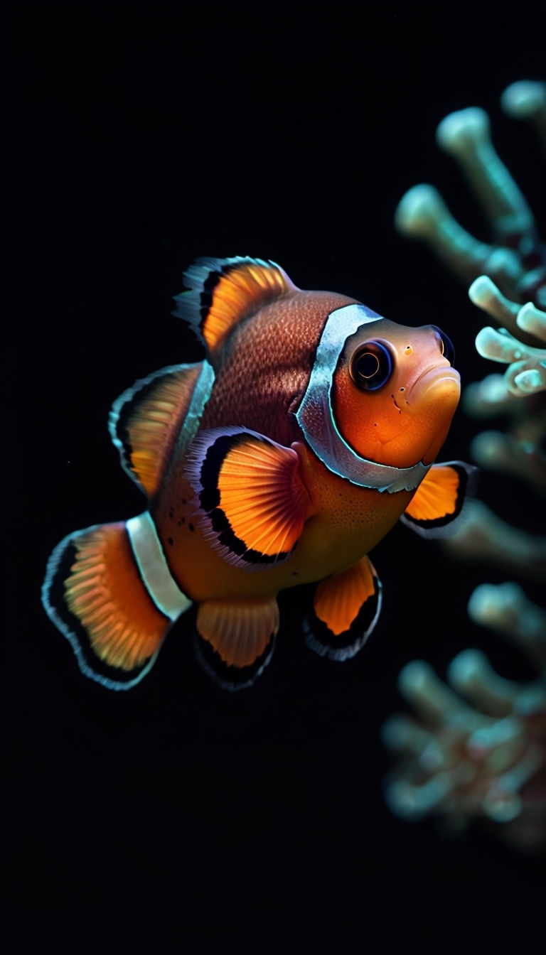 Vibrant Clownfish in Dramatic Black Background Mobile Wallpaper