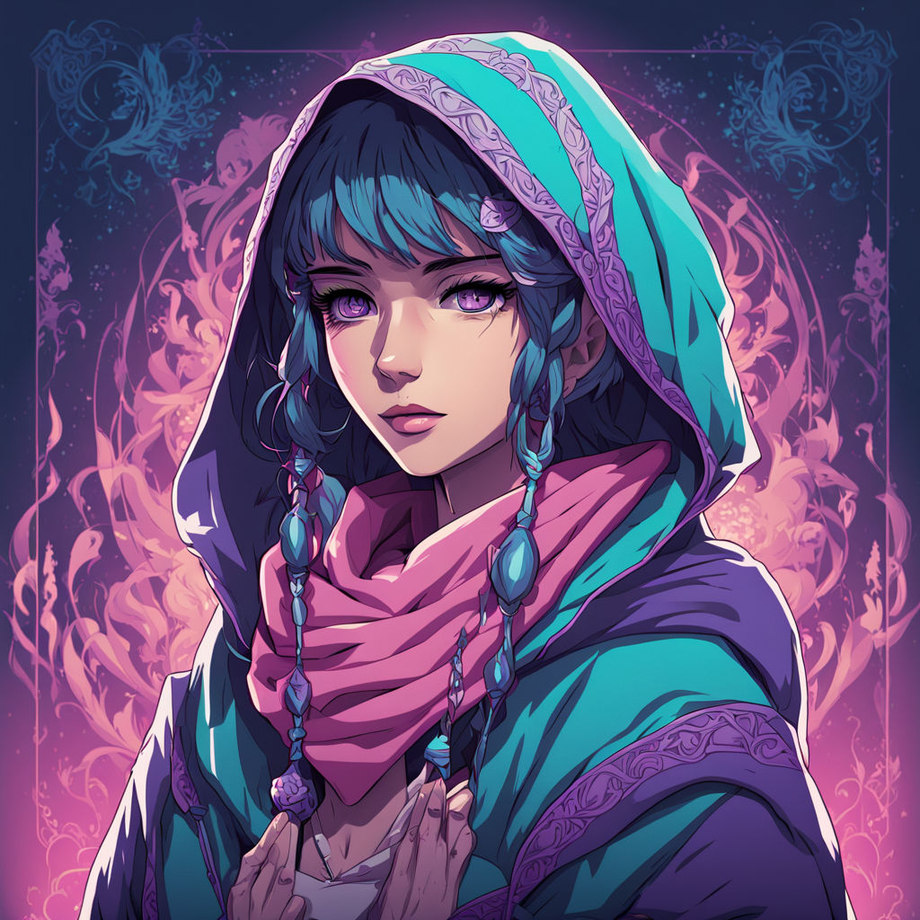 A mystic anime young female gypsy wearing a hood by Carlos Eduardo ...