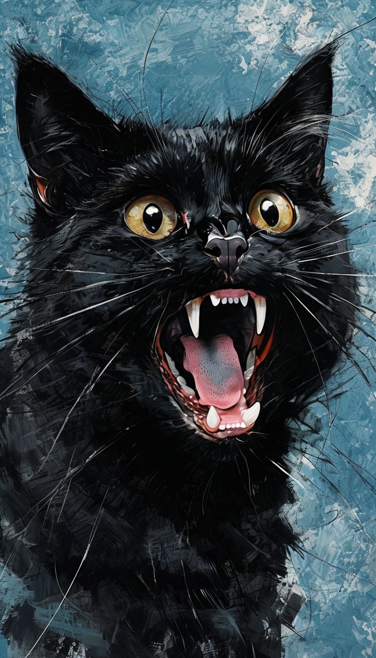 Intense Close-Up of a Black Cat Illustration Poster