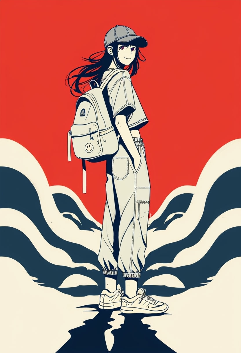 Minimalist Youthful Character Illustration with Dynamic Background Art