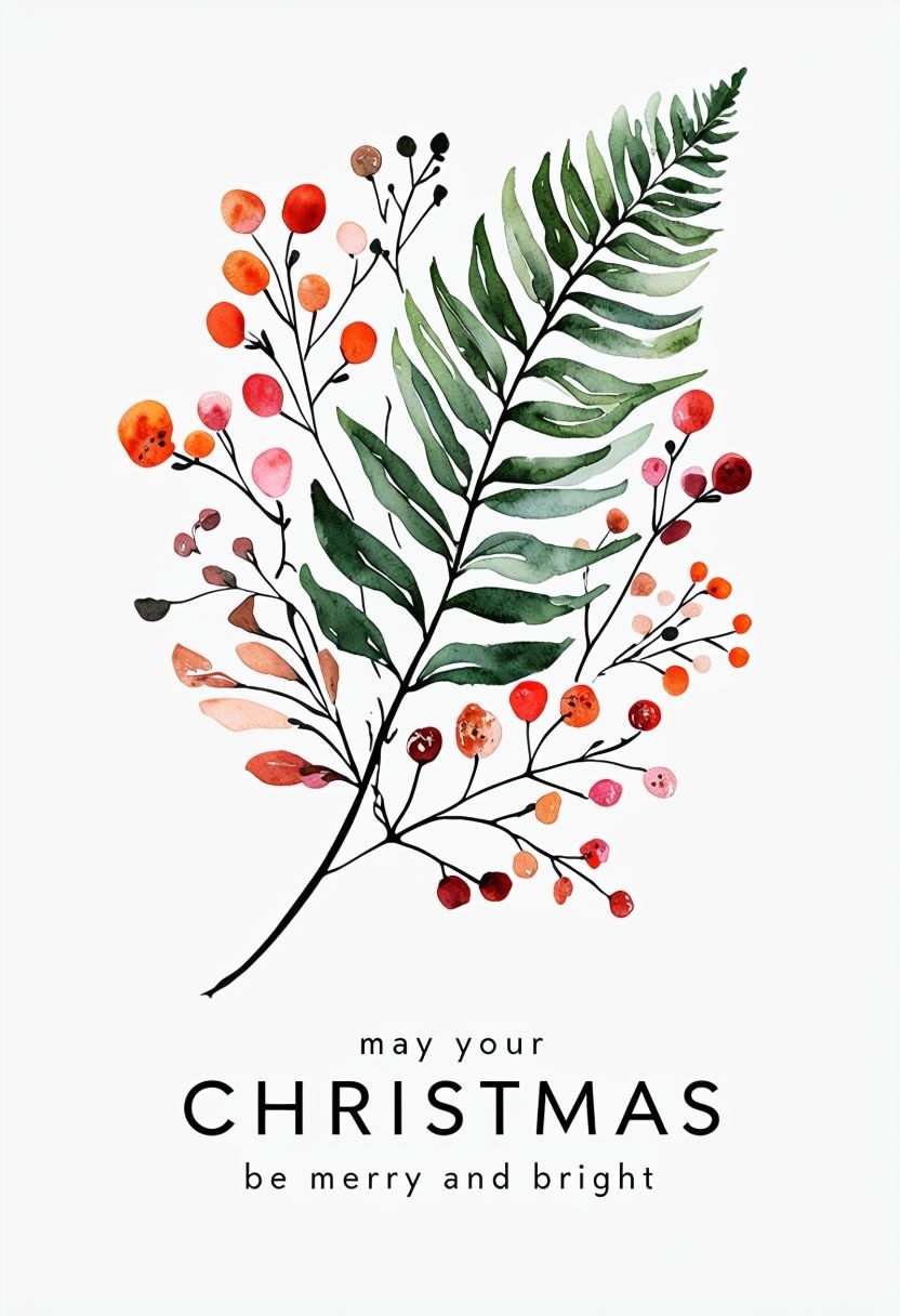 Minimalist Botanical Christmas Card with Fern Illustration Card