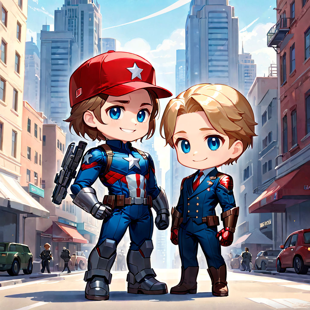 Chibi Steve Rogers and Chibi Bucky Barnes standing side by s... by ...