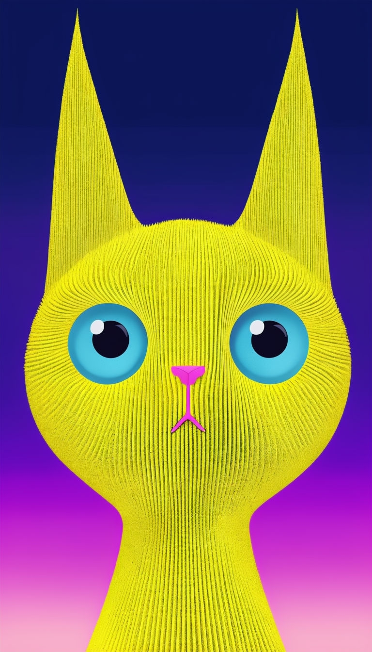 Whimsical Yellow Cat Illustration on Colorful Gradient Background Phone Case Cover