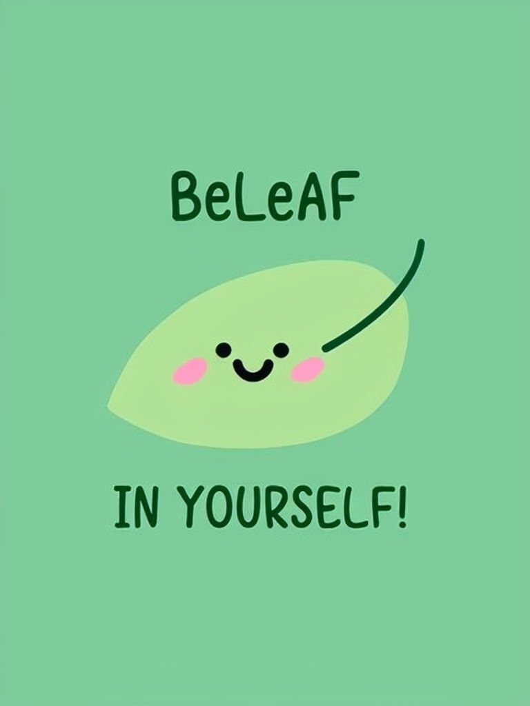 Adorable Leaf Character with Motivational Text Poster