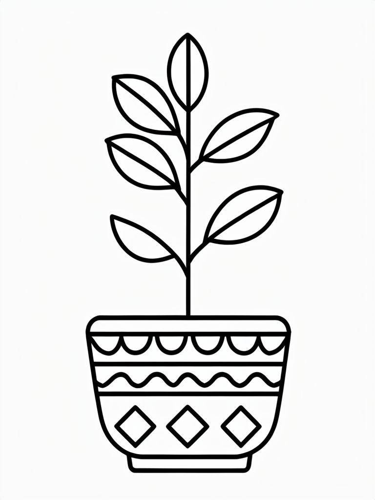 Minimalist Line Drawing of Potted Plant Coloring Page