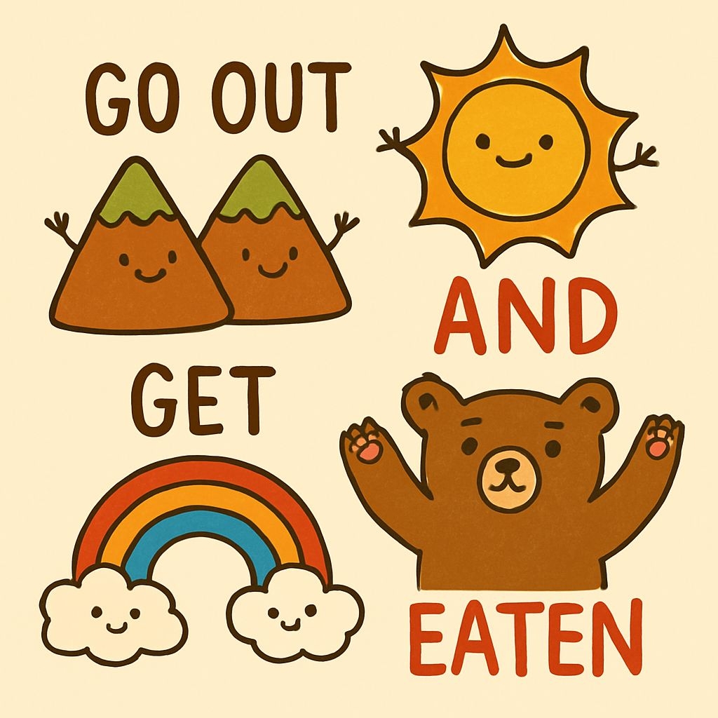 Whimsical Cartoon Mountains, Bear and Rainbow T-Shirt