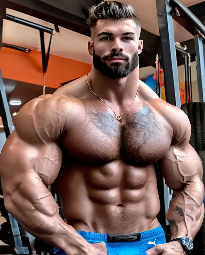 pecs and biceps. He has a huge bulge.