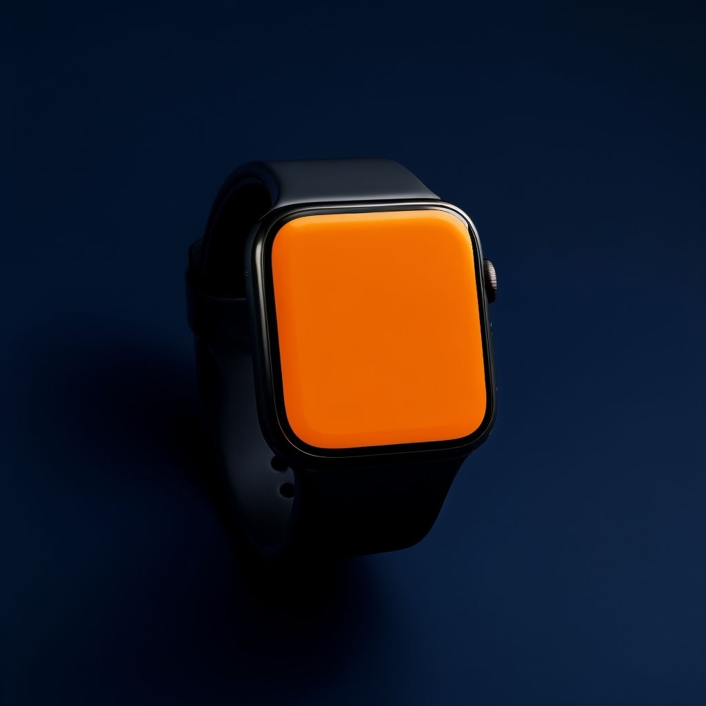 Vibrant Square Smartwatch Mockup with Bright Orange Screen Mockup