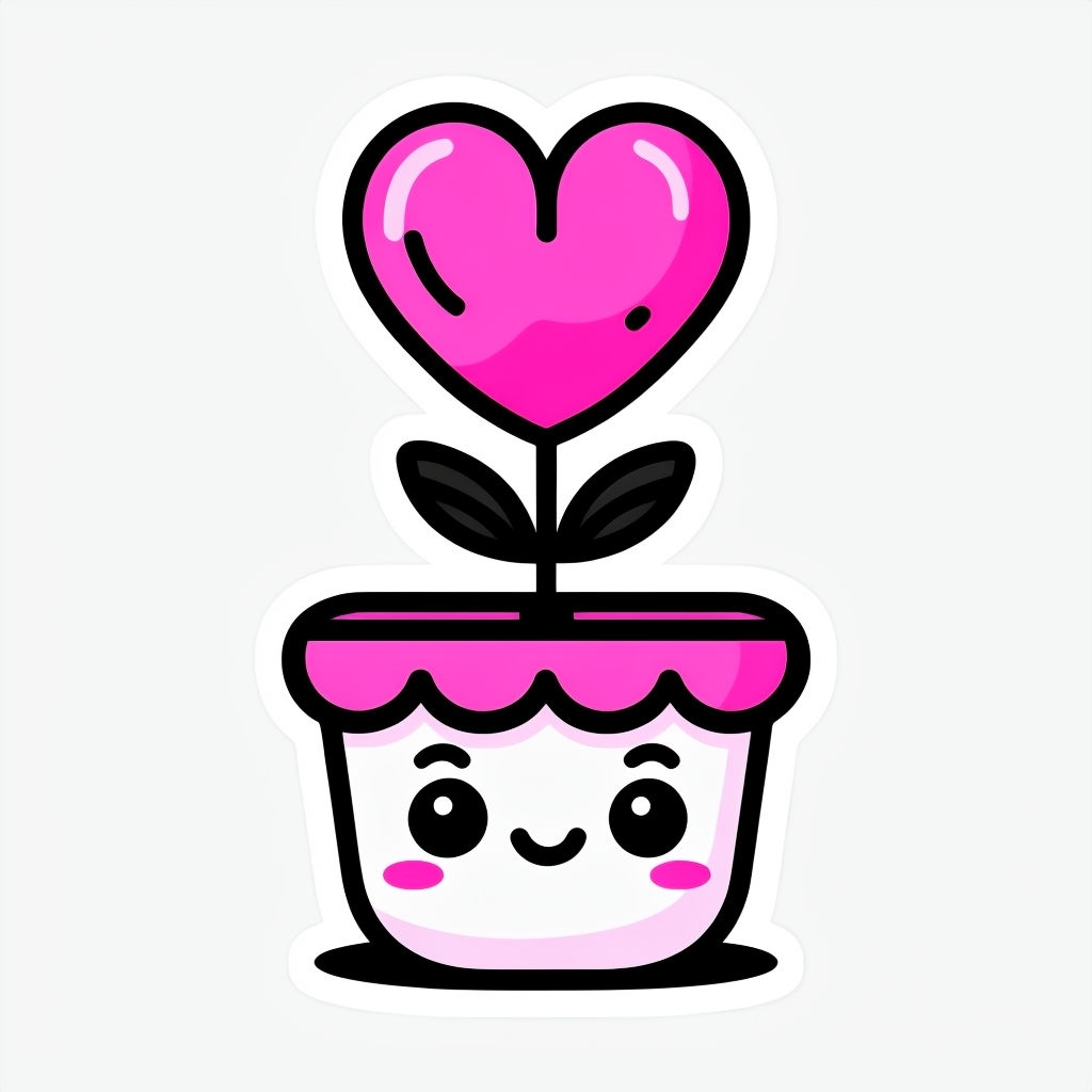 Cute Cartoon Smiling Pot with Heart-Shaped Flower Sticker