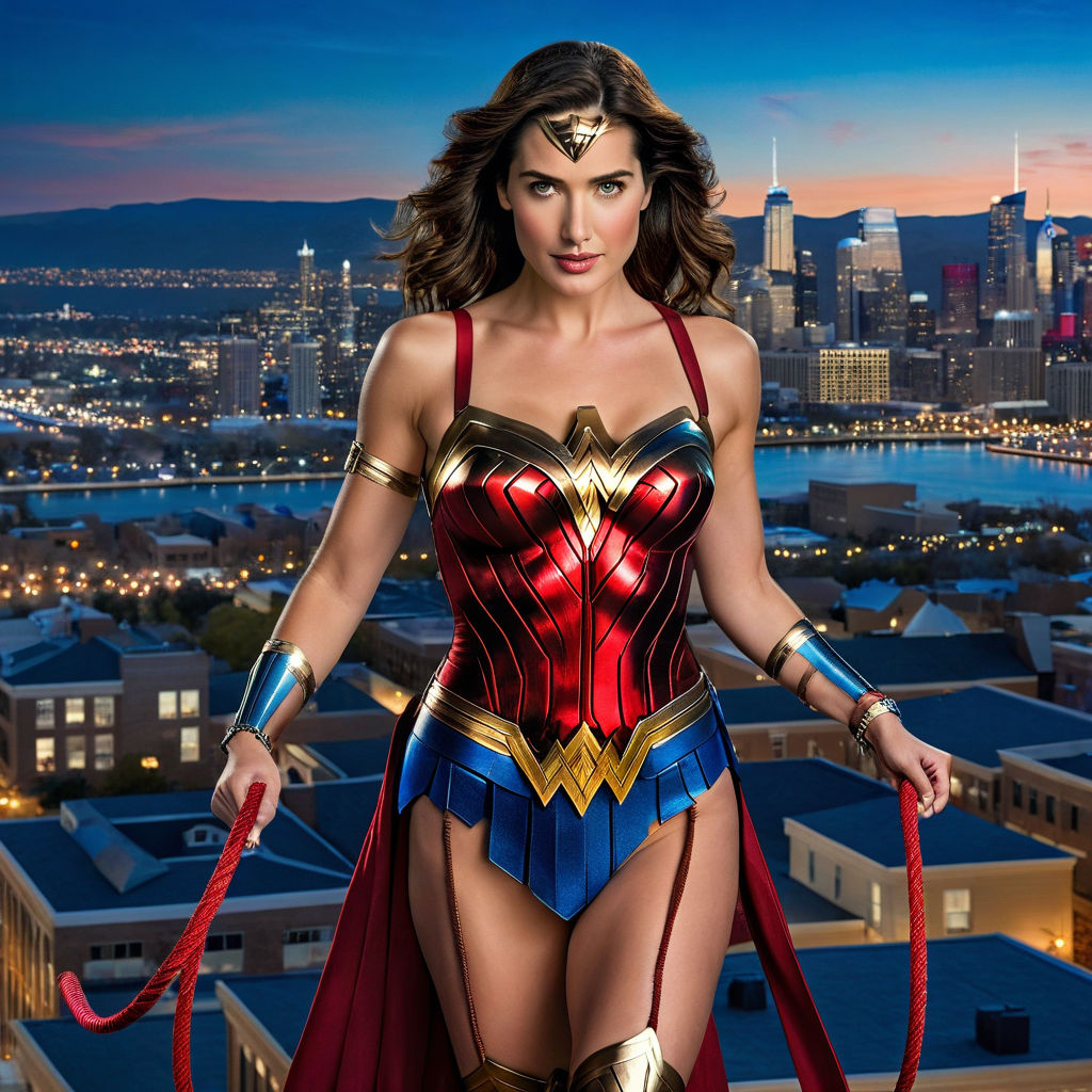 lynda carter as wonder woman superhero action pose