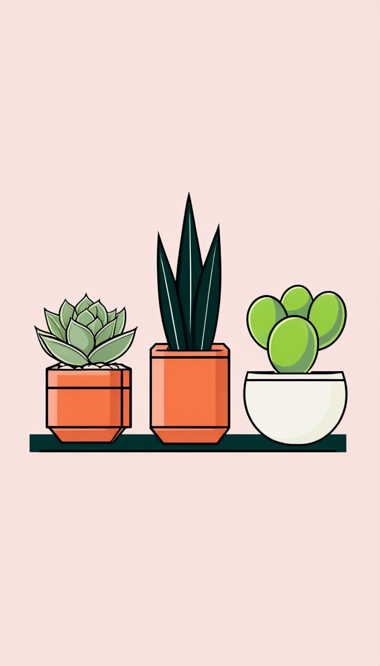 Stylish Succulent Trio in Geometric Pots Minimalist Art Mobile Wallpaper