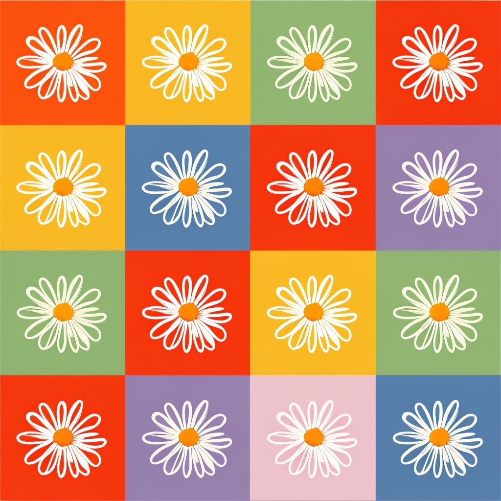 Vibrant Daisy Flower Pattern in a Colorful Checkerboard Design Seamless Pattern
