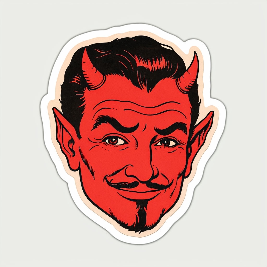 Mischievous Vintage Devil Character Face Sticker