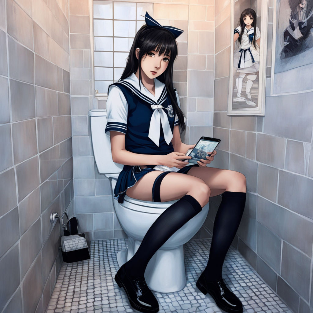 japanese public bathroom in anime artstyle.