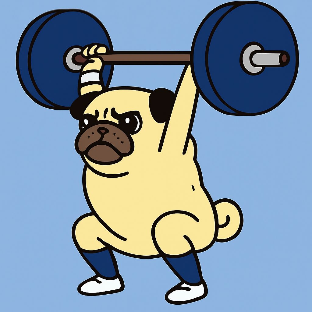 Determined Pug Lifting Barbell Cartoon T-Shirt