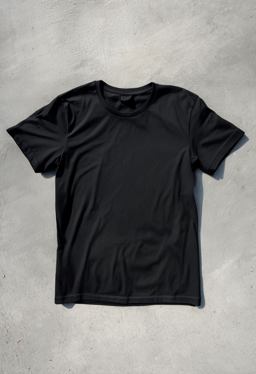 Plain Black T-Shirt Mockup on Light Grey Textured Background Mockups