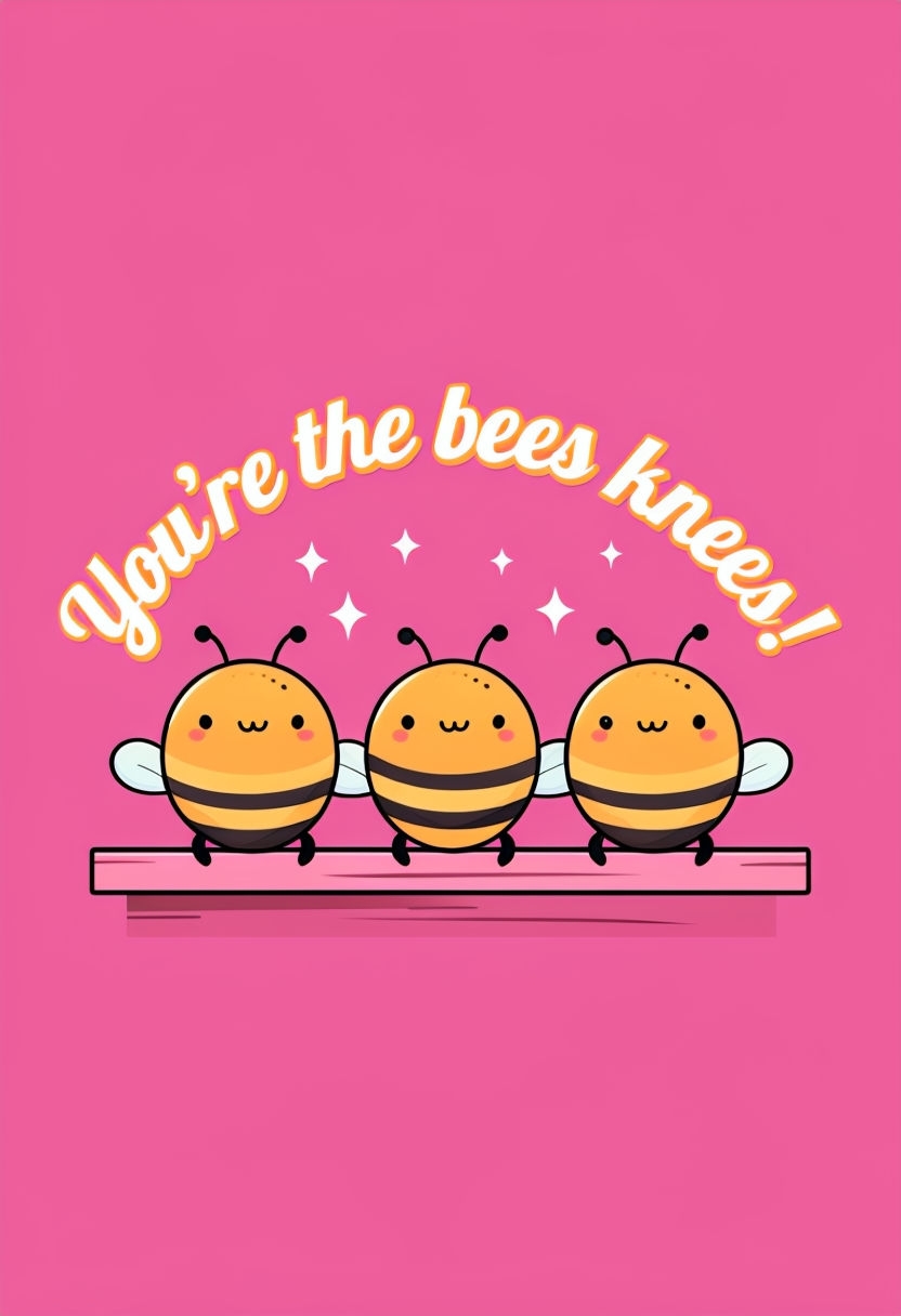 Cute Cartoon Bees with You're the Bees Knees Text T-Shirt