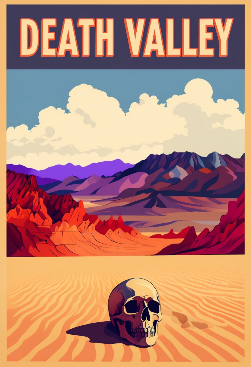 Vibrant Retro Death Valley Travel Illustration Poster - Playground