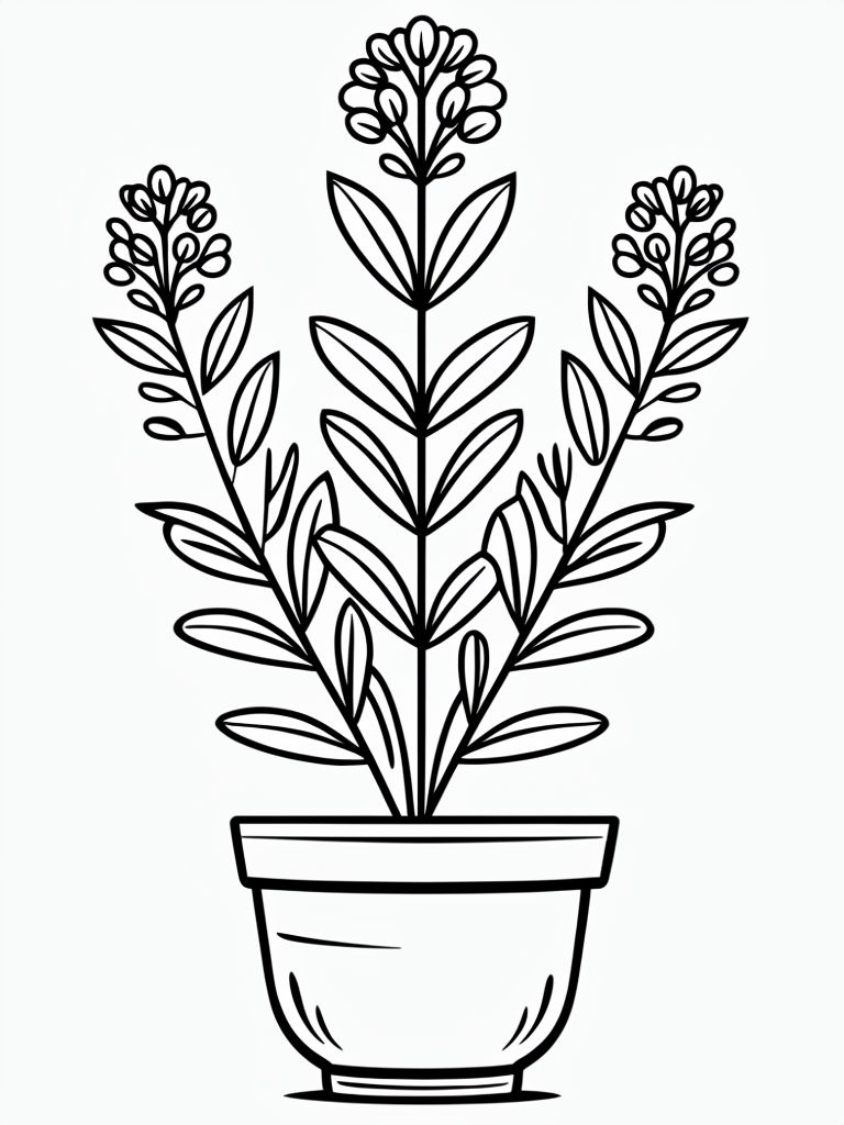 Minimalist Line Drawing of a Potted Plant Coloring Page