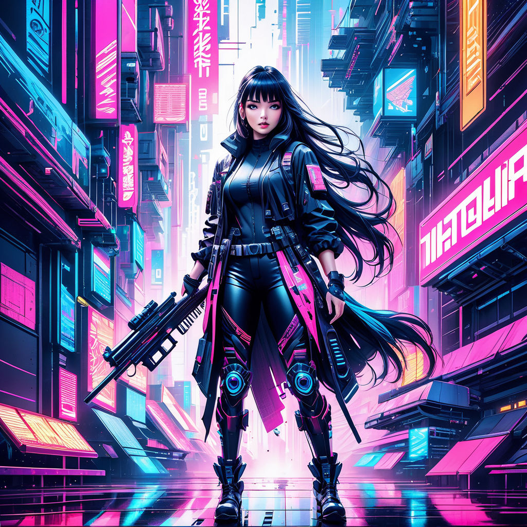 Full Body Illustration Of A Cyberpunk Inspired Female Cyborg By Asnap Playground