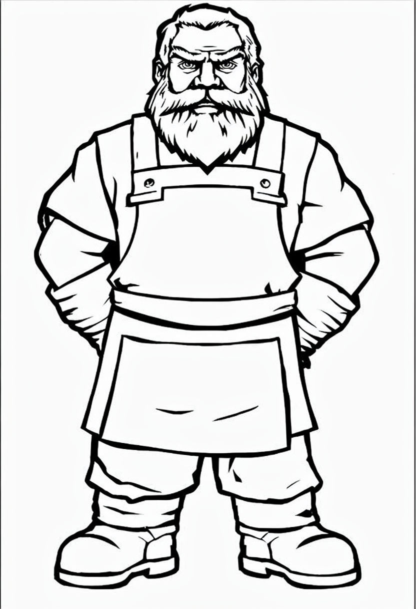 Bold Dwarven Blacksmith Line Drawing for Easy Coloring Pages