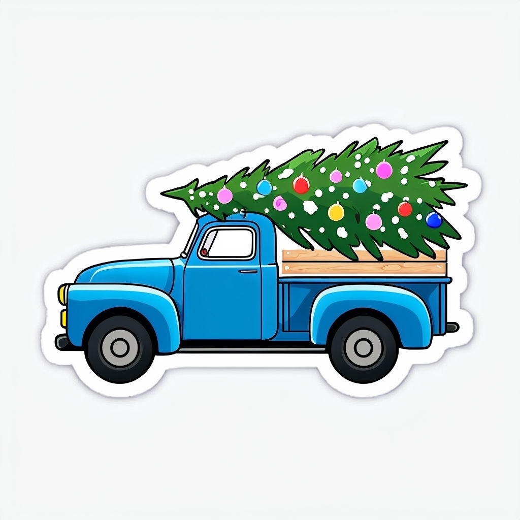 Vibrant Christmas Truck with Tree and Santa Claus Sticker