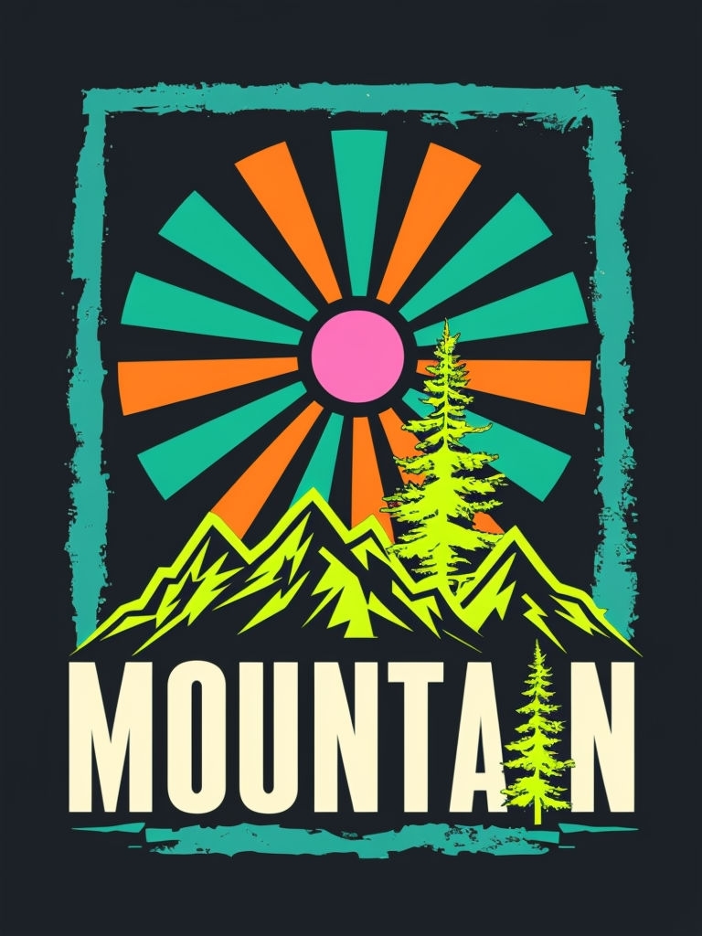 Vibrant Retro Mountain Adventure Graphic T-Shirt