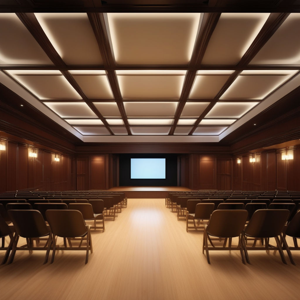 Generate a hyper realistic picture of a hall with people con by Generate a hyper realistic picture of a hall with people con by