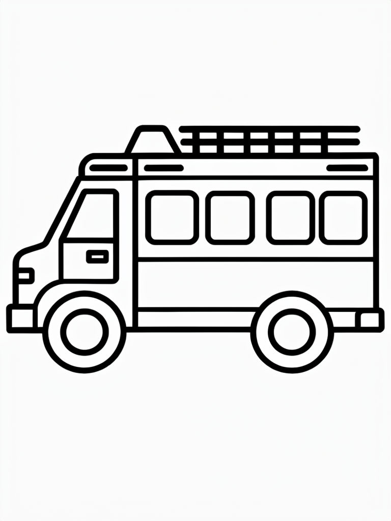 Black and White Ambulance Line Drawing for Coloring Book Pages