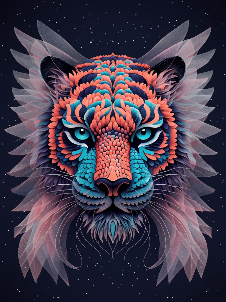 Abstract Cosmic Tiger Face Digital Art Poster