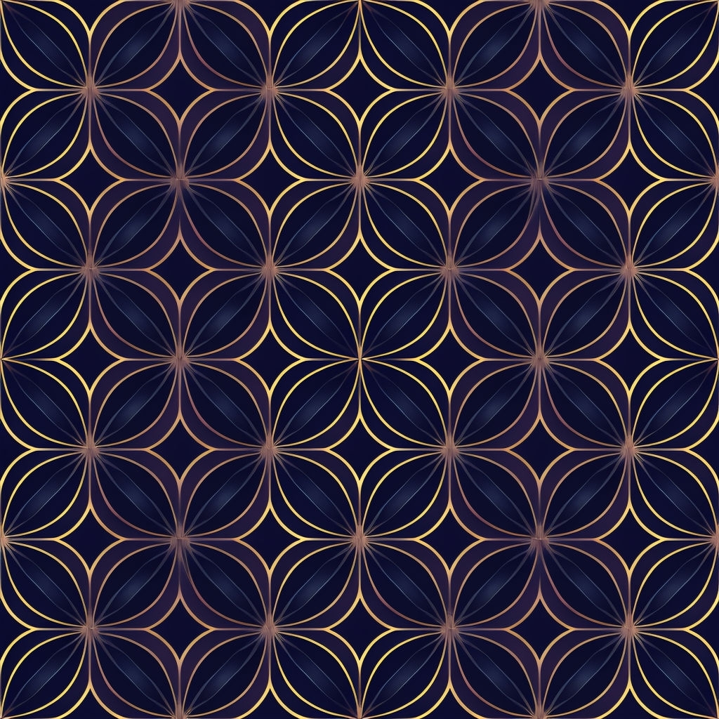Elegant Geometric Butterfly Loop Pattern in Gold and Blue Seamless Pattern