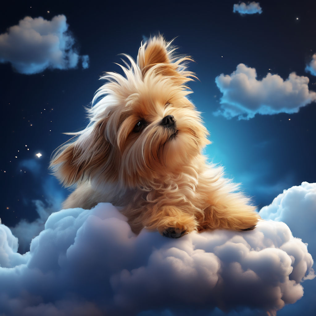 Prompt: A small dog half-lying on a fluffy cloud, eyes closed, with a serene expression as if dreaming sweetly., ultra hd, realistic, vivid colors, highly detailed, UHD drawing, pen and ink, perfect composition, beautiful detailed intricate insanely detailed octane render trending on artstation, 8k artistic photography, photorealistic concept art, soft natural volumetric cinematic perfect light