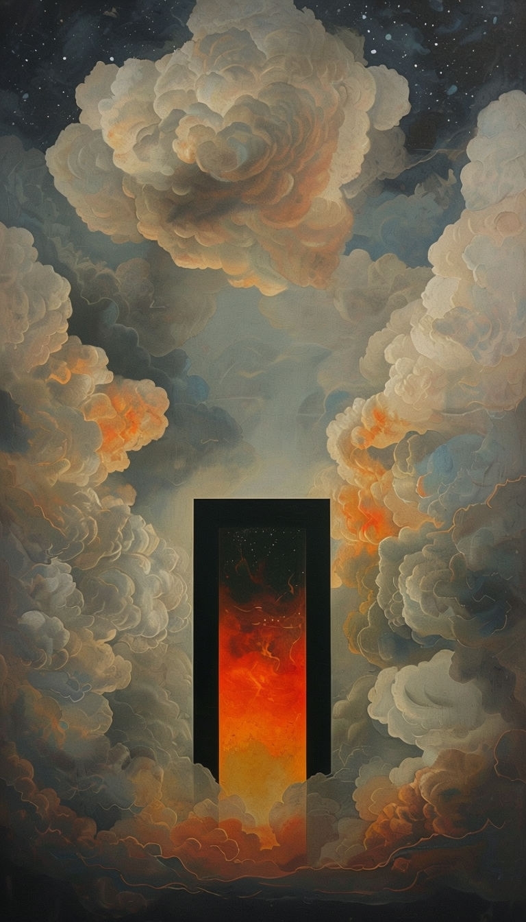 Surreal Glowing Doorway in Dark Starry Night Sky Mobile Wallpaper
