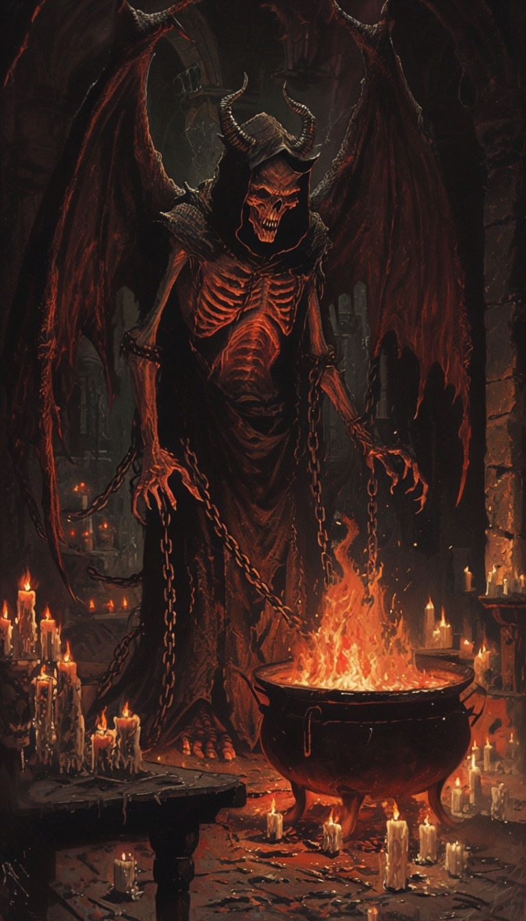 Sinister Demonic Lair with Fiery Atmosphere Mobile Wallpaper