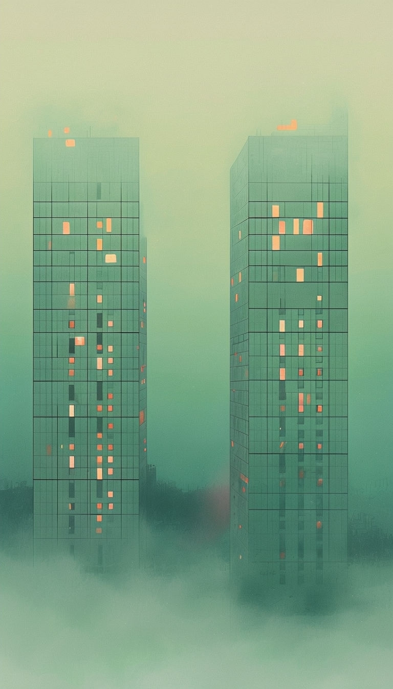 Serene Minimalist High-Rise Buildings Against Gradient Sky Mobile Wallpaper