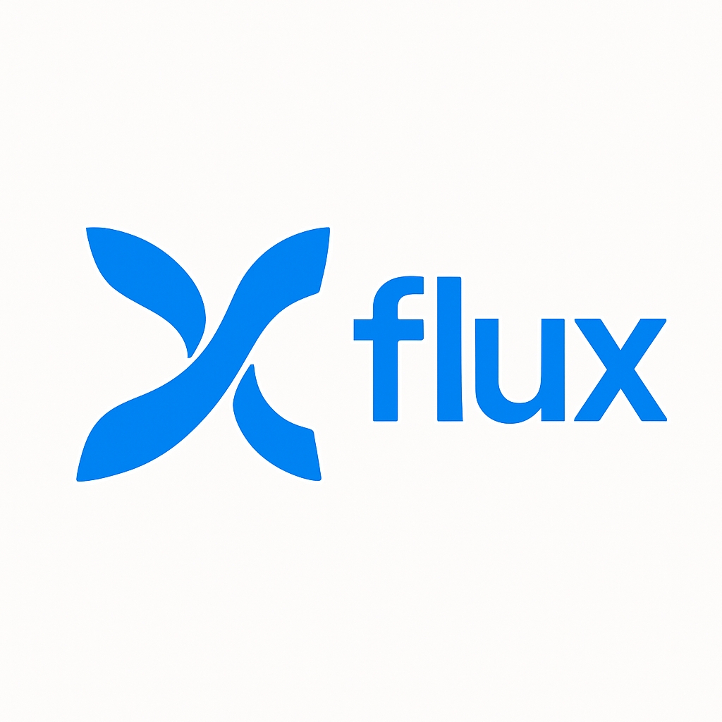 Modern Minimalist Flux Logo with Abstract Blue Petal Symbol
