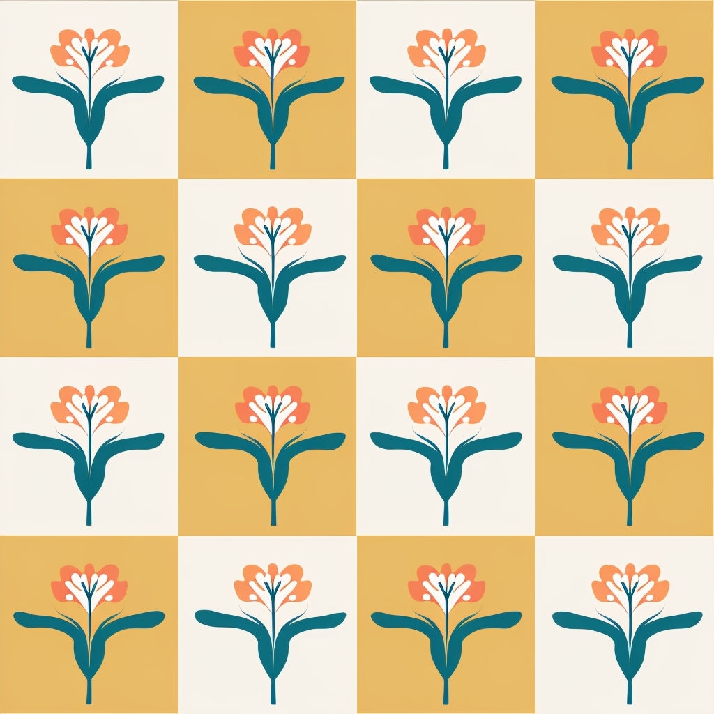 Golden Amber and Vanilla Floral Checkerboard Seamless Pattern
