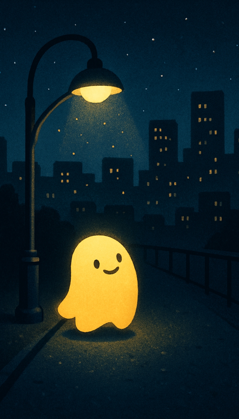 Charming Ghostly Nighttime Cityscape Illustration for Mobile Wallpaper