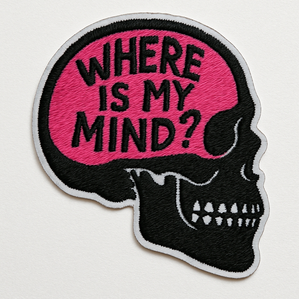 Embroidered Skull Patch with Neon Pink Brain and Bold Text Hat
