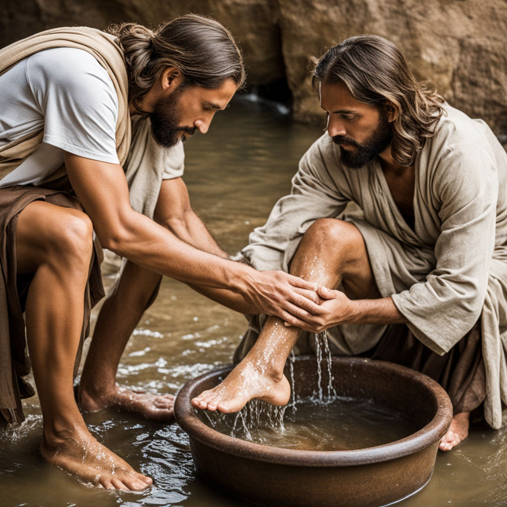 Create an image of jesus humbly washing his disciples feet by cultiva
