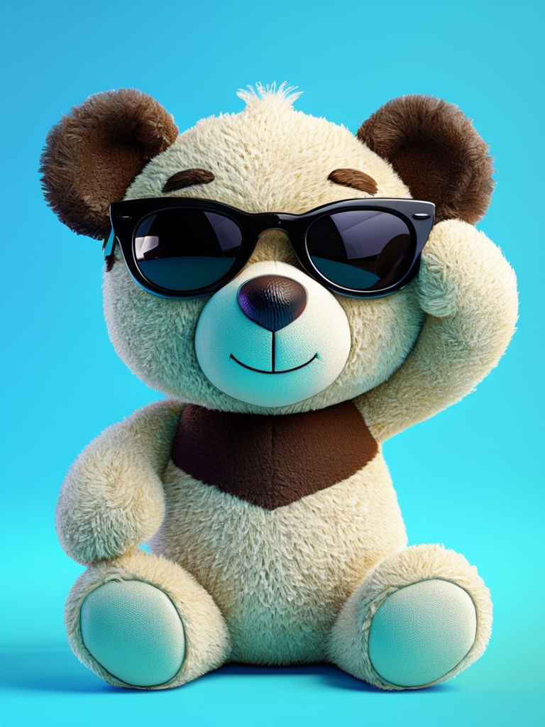 Charming 3D Teddy Bear Toy with Sunglasses Illustration Art