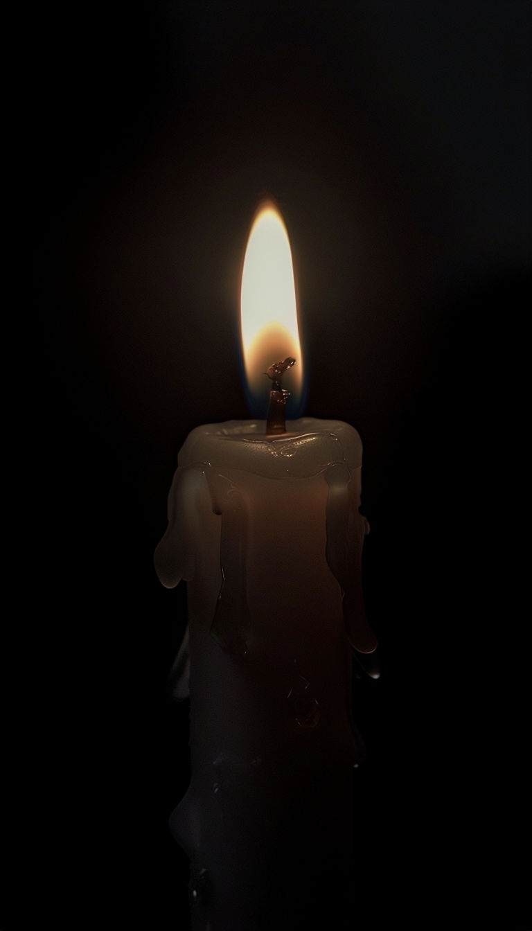 Realistic Flickering Candle in Dark with Glowing Halo Mobile Wallpaper
