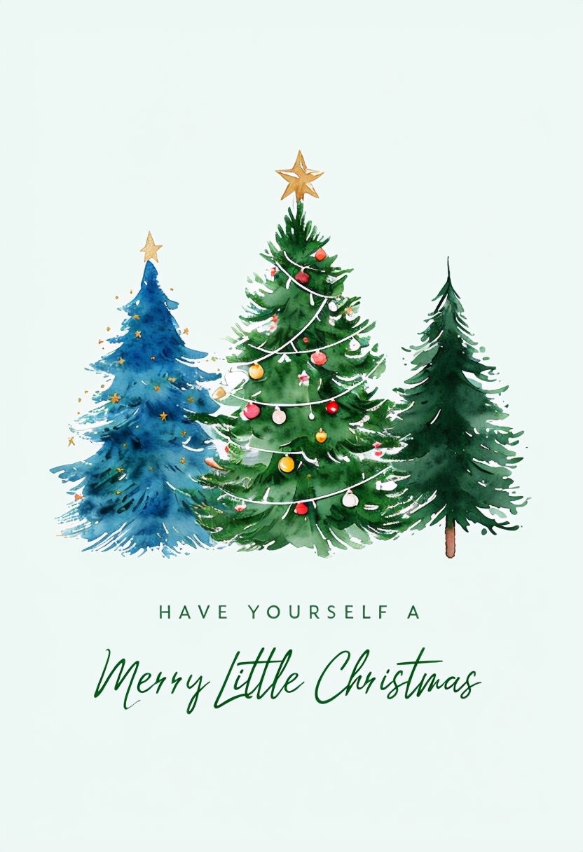 Festive Watercolor Christmas Trees Holiday Card Design