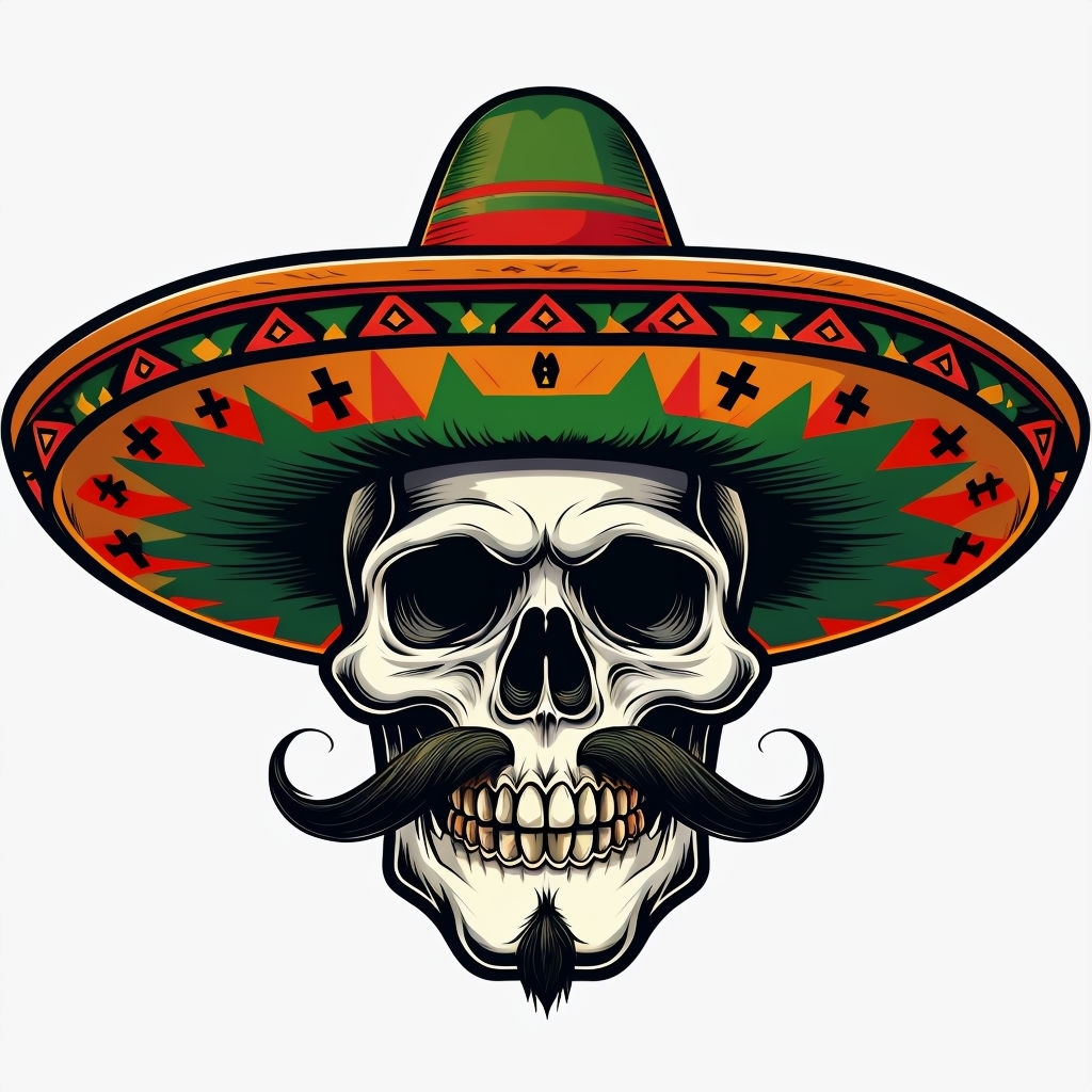Vibrant Cartoon Skull with Sombrero T-Shirt