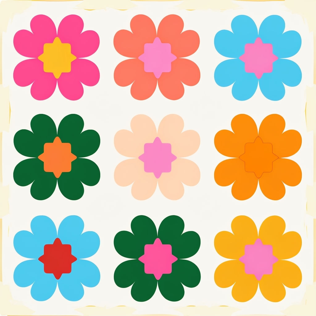 Vibrant Geometric Flower Pattern in Bright Colors Seamless Patterns