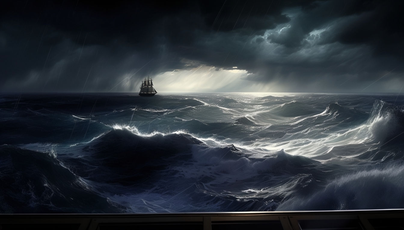 Dramatic Stormy Ocean and Sailing Ship Virtual Background