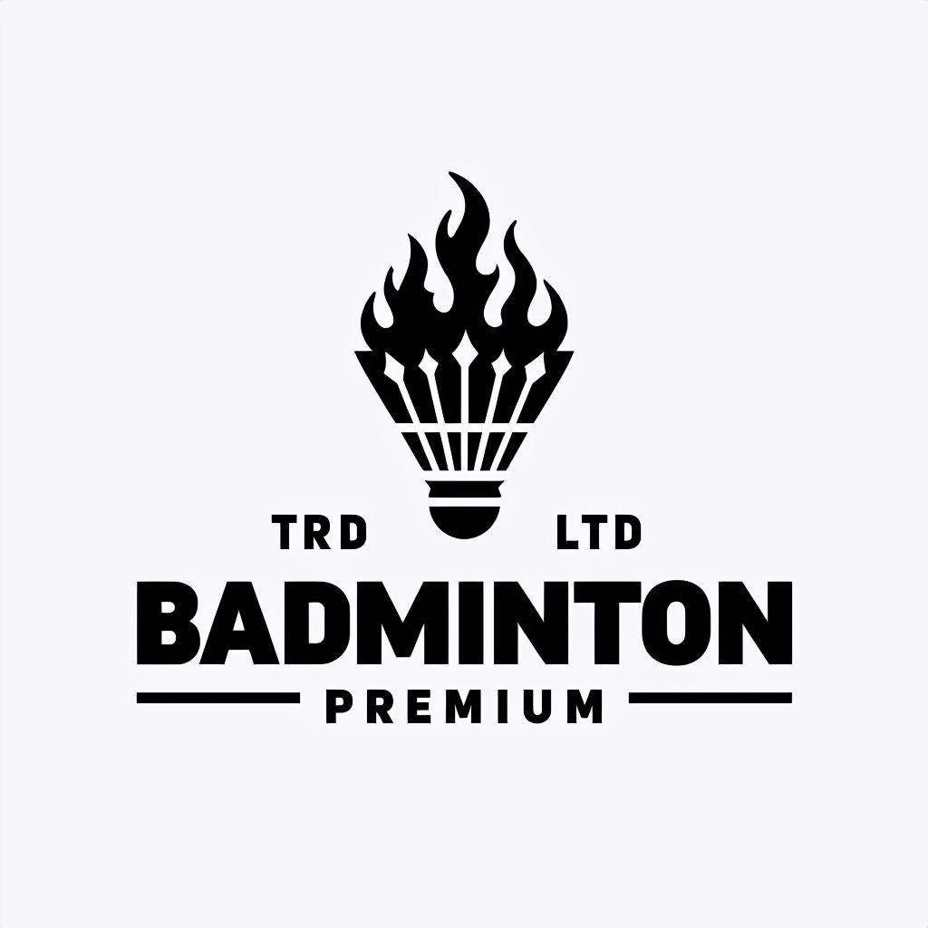 Dynamic Black Badminton Logo with Flame Elements Design